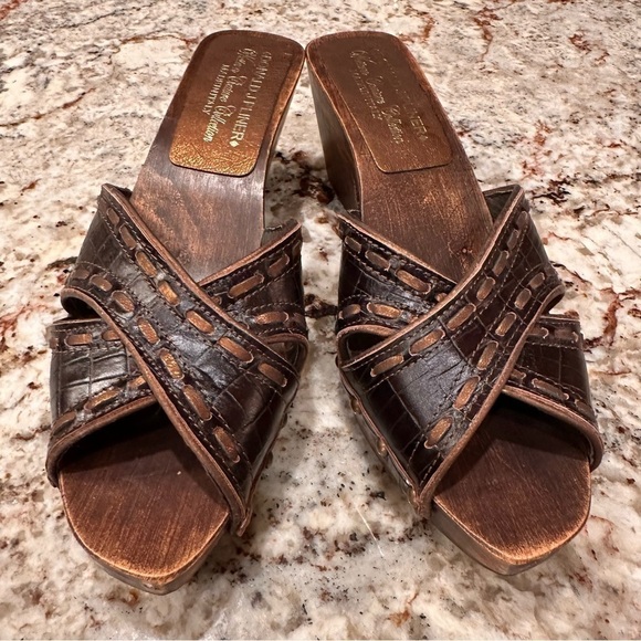 𝅺Donald J Pliner heels clogs slip ons espresso bronze metallic western size 8 - Picture 1 of 13